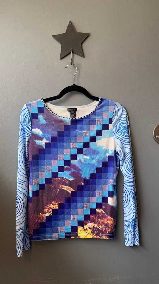 Velour Printed Bead Longsleeve Top