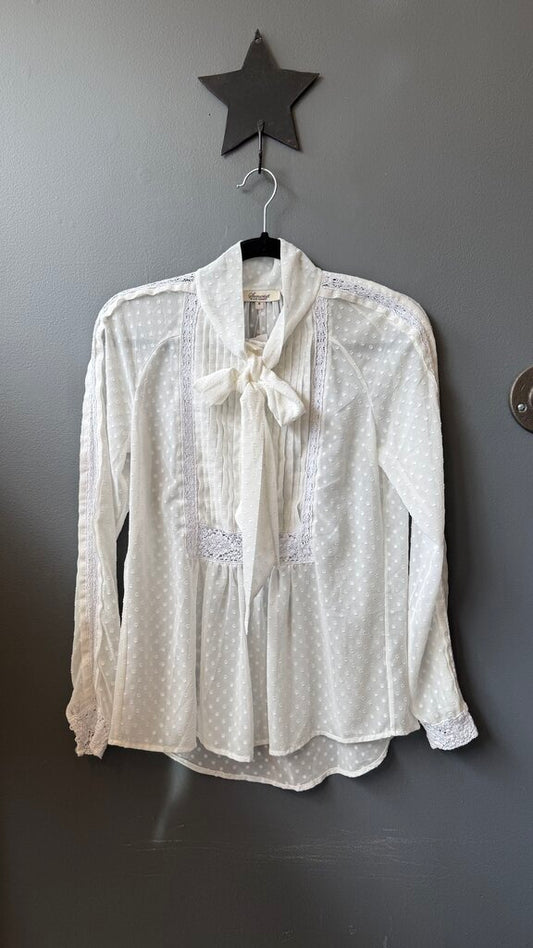 Swiss Dot Sheer Pussy Bow Blouse