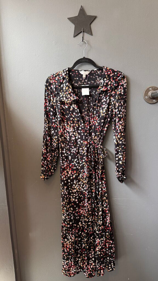 Star Print Wrap Midi Dress