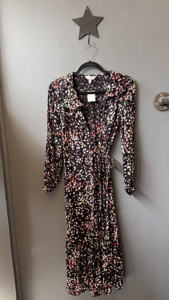 Star Print Wrap Midi Dress