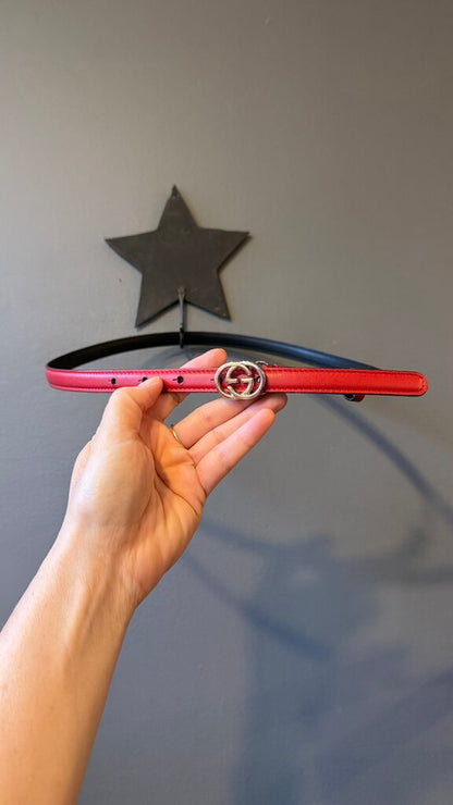 Thin Logo Buckle Red Leather Belt