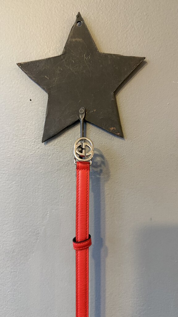 Thin Logo Buckle Red Leather Belt