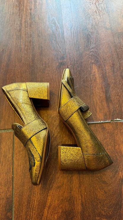 Fringe Loafer Gold Block Heel Loafers