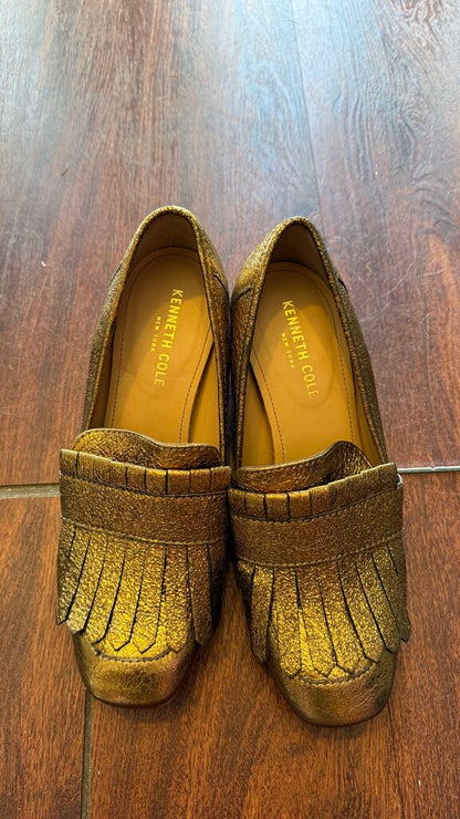 Fringe Loafer Gold Block Heel Loafers