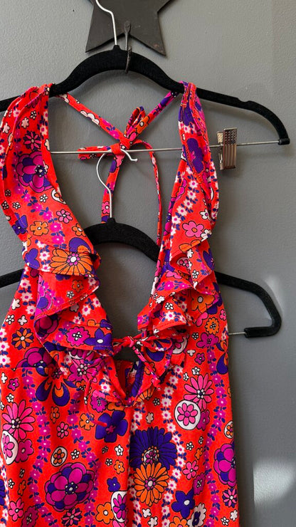 Vintage Neon Halter Maxi Dress