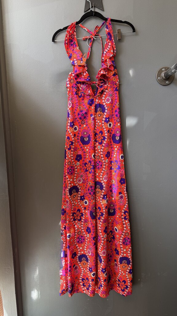 Vintage Neon Halter Maxi Dress