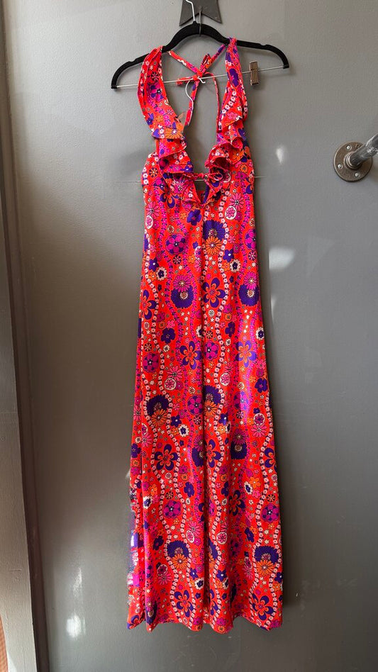 Vintage Neon Halter Maxi Dress