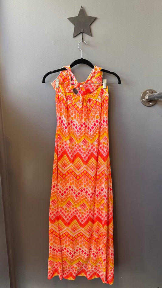 Vintage Neon Halter Maxi Dress