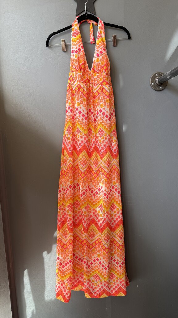Vintage Neon Halter Maxi Dress