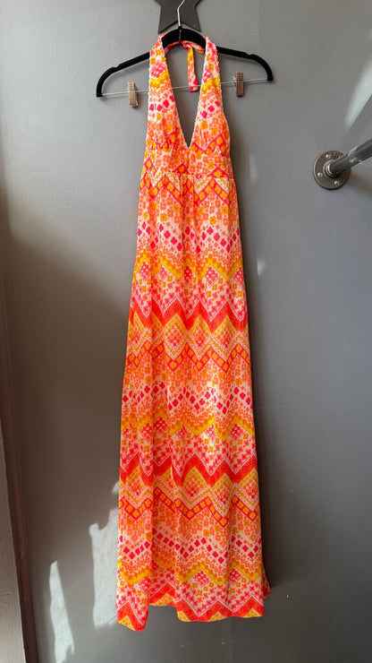 Vintage Neon Halter Maxi Dress