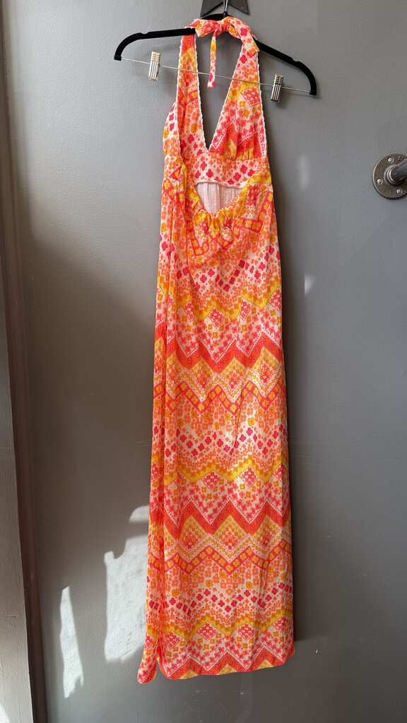 Vintage Neon Halter Maxi Dress