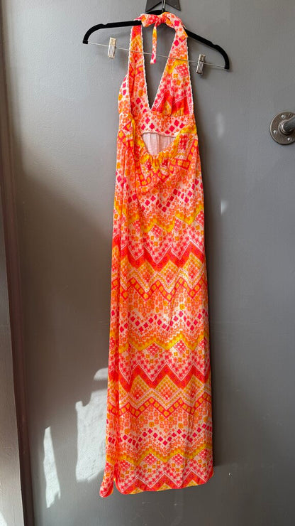 Vintage Neon Halter Maxi Dress