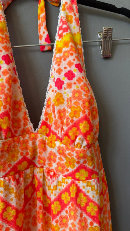 Vintage Neon Halter Maxi Dress