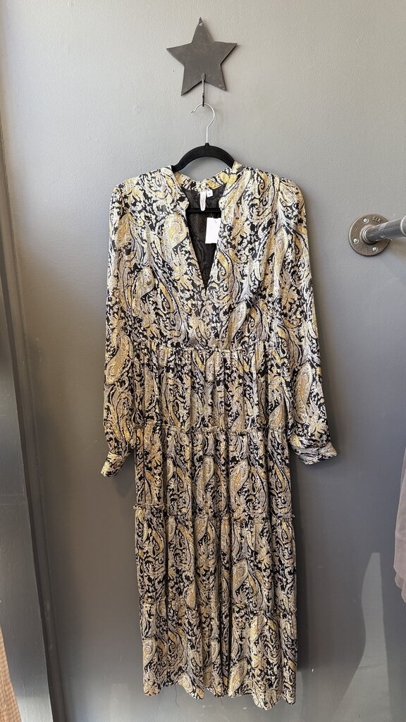 Paisley Metallic Longsleeve Midi Dress