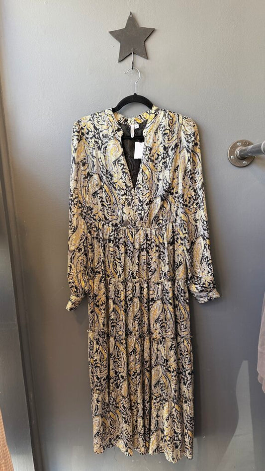 Paisley Metallic Longsleeve Midi Dress