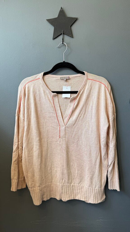 Cotton Blend Notch Neck Sweater