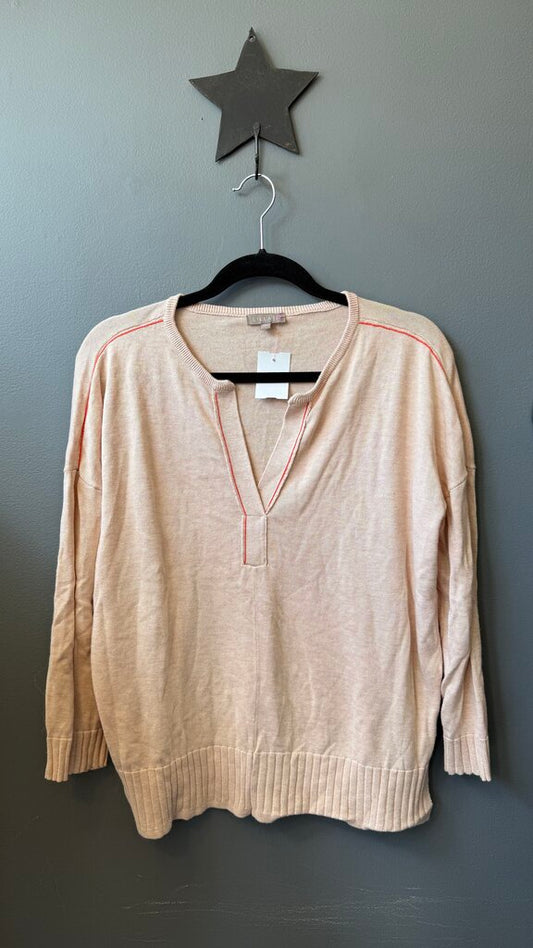 Cotton Blend Notch Neck Sweater
