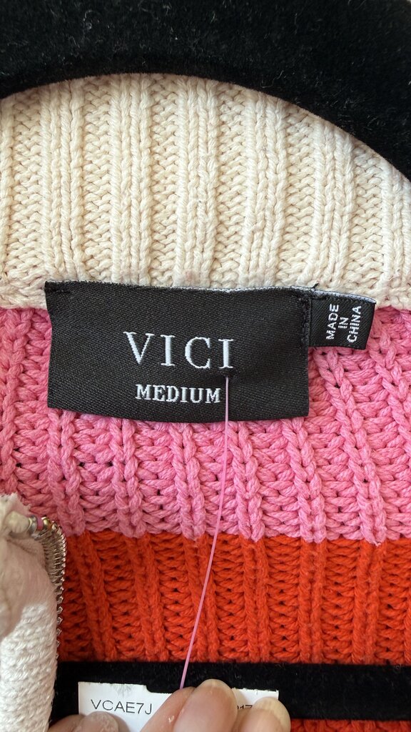 Ribbed Rugby Stripe Crop 1/4 Zip Sweater
