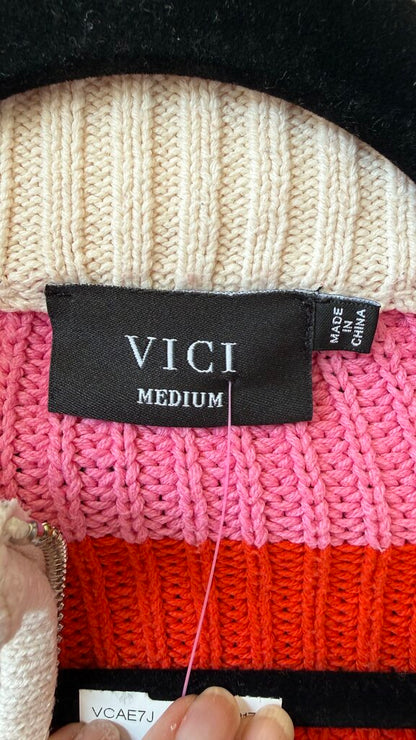 Ribbed Rugby Stripe Crop 1/4 Zip Sweater