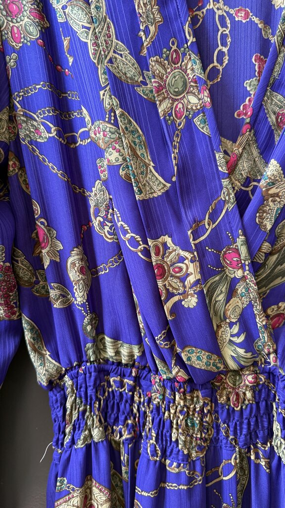 Vintage Chain Print Surplice Midi Dress