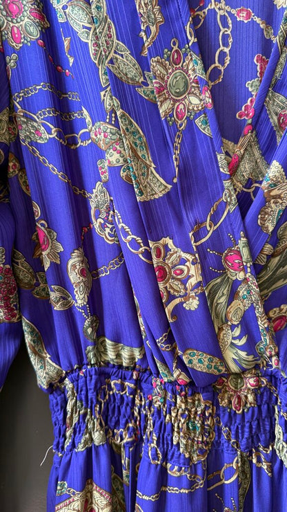 Vintage Chain Print Surplice Midi Dress