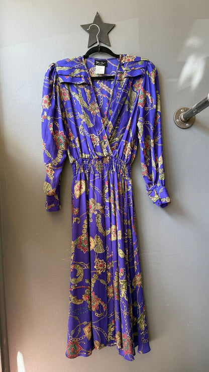 Vintage Chain Print Surplice Midi Dress