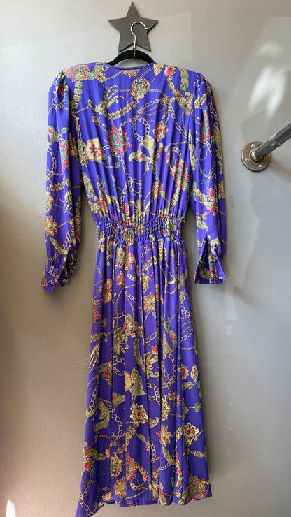 Vintage Chain Print Surplice Midi Dress