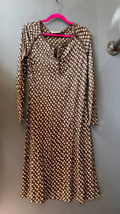 Vintage Brown Print Jersey Dress