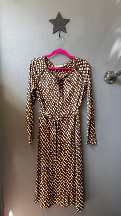 Vintage Brown Print Jersey Dress