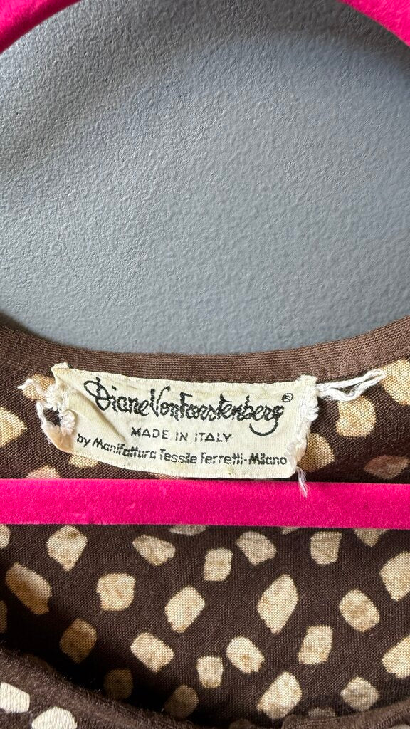 Vintage Brown Print Jersey Dress