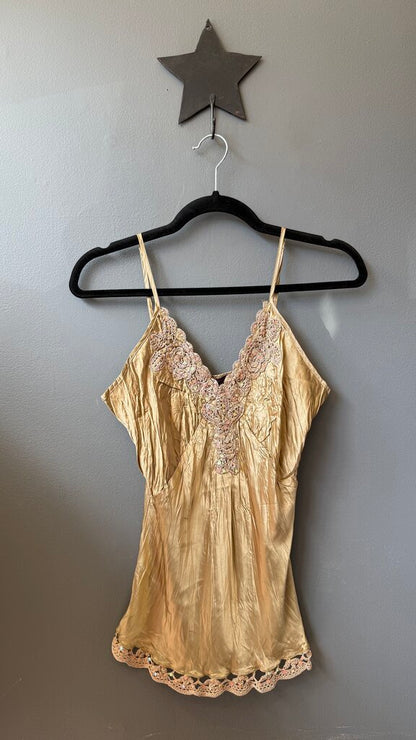 Silk Crochet Sequin Trim Cami Tank Top