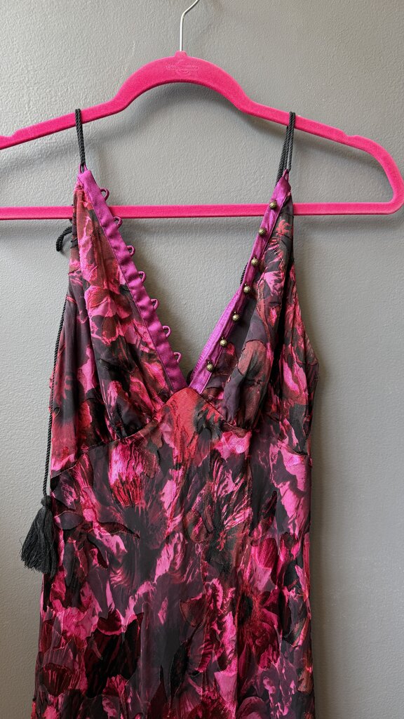 Satin Floral Tie Strap Midi Dress
