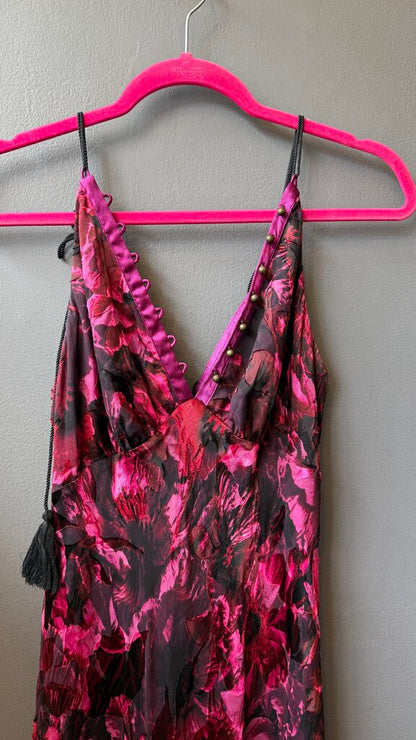 Satin Floral Tie Strap Midi Dress