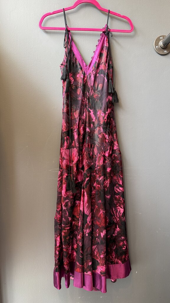 Satin Floral Tie Strap Midi Dress