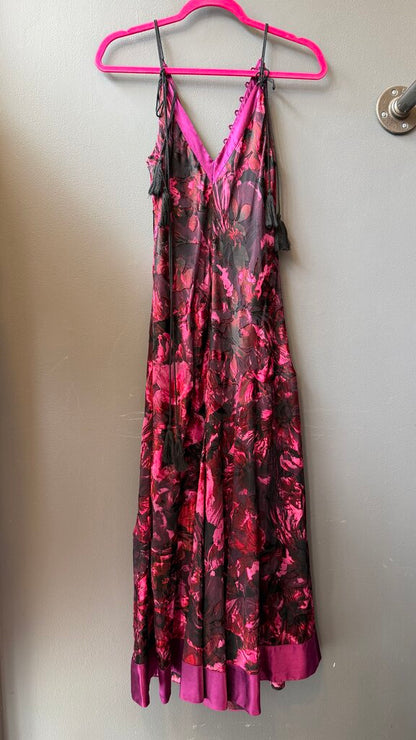 Satin Floral Tie Strap Midi Dress