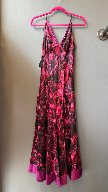 Satin Floral Tie Strap Midi Dress