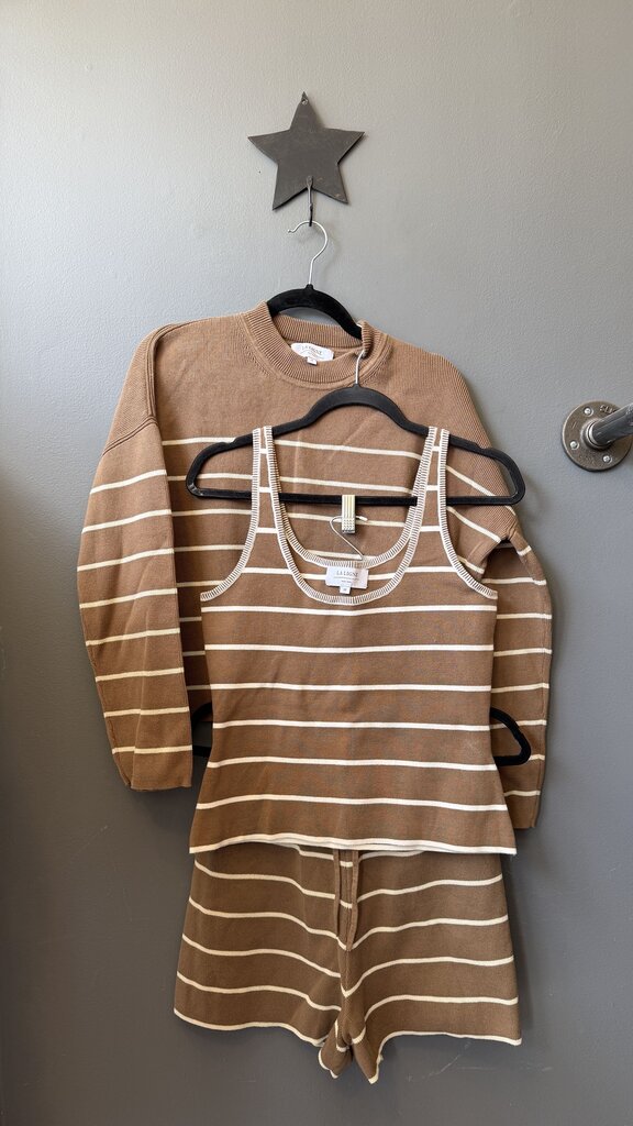 3 Set Stripe Knit Shorts + Tank + Sweater
