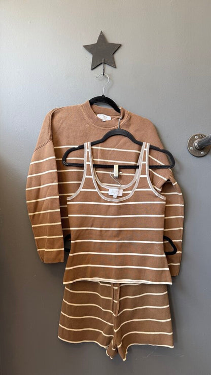3 Set Stripe Knit Shorts + Tank + Sweater