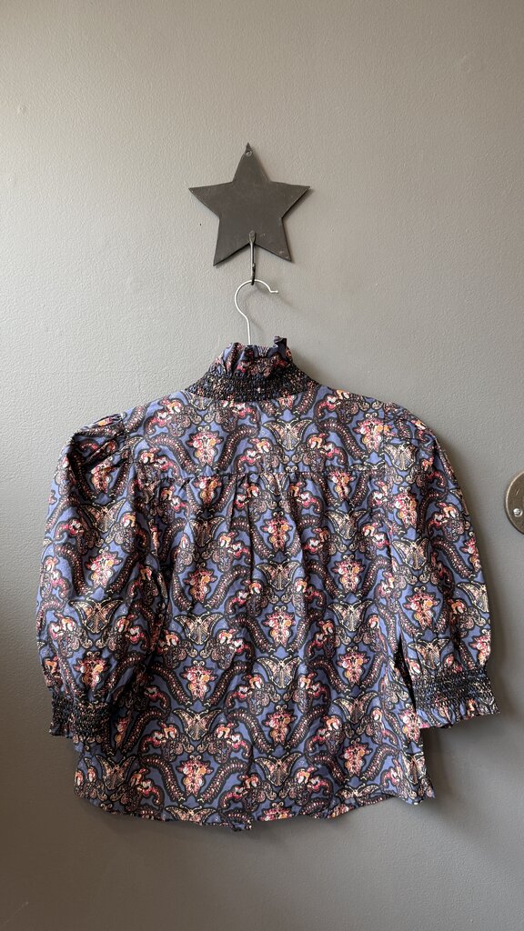 Smocked Collar Printed Blouse