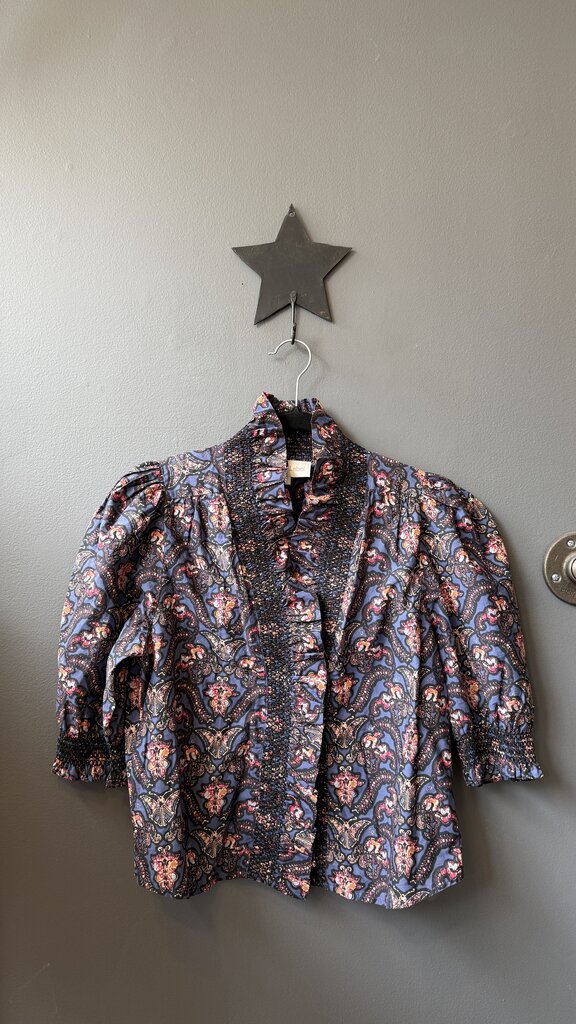 Smocked Collar Printed Blouse