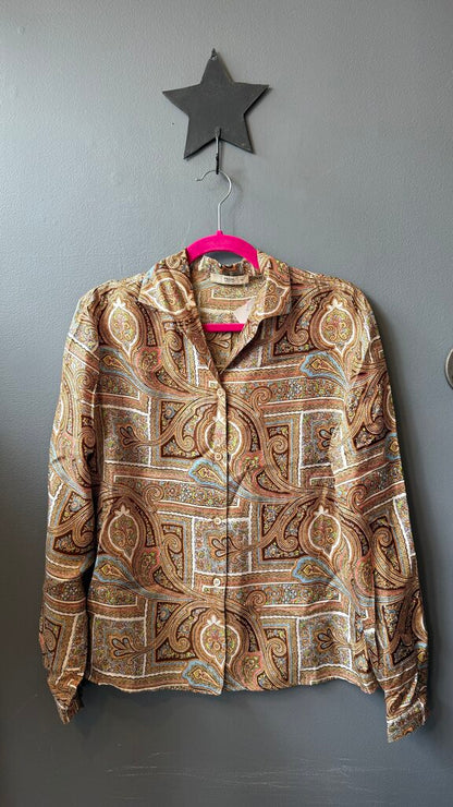 Silk Paisley Button Up Blouse
