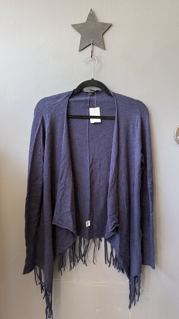Wool Blend Fringe Open Cardigan Sweater