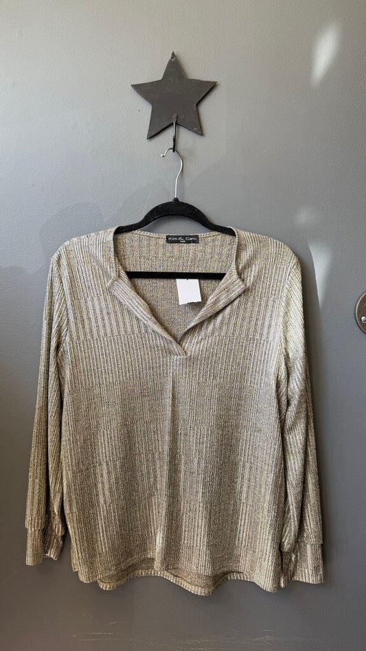 Metallic Jersey Popover Top