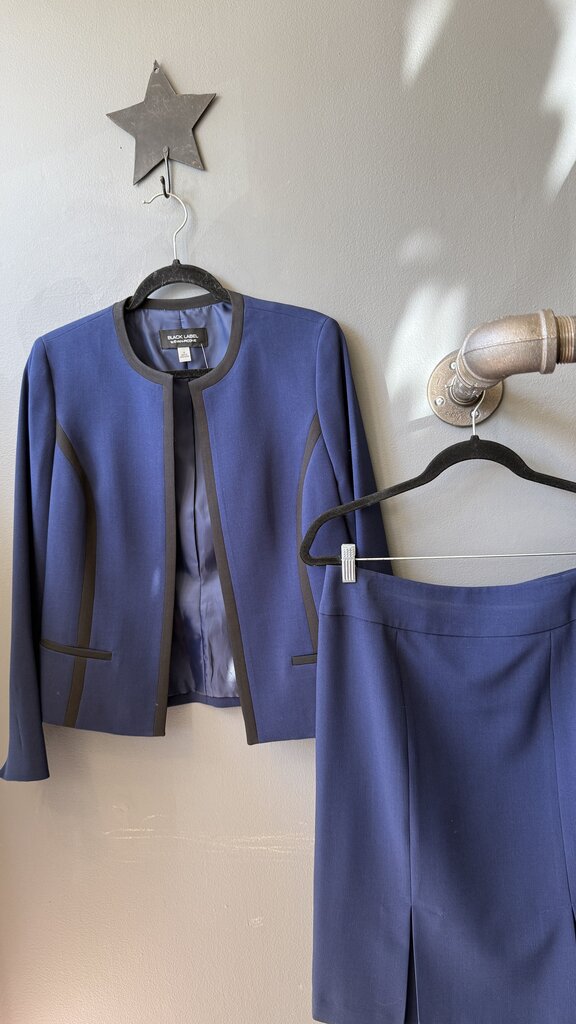 Black Trim Blue Skirt Blazer Suit