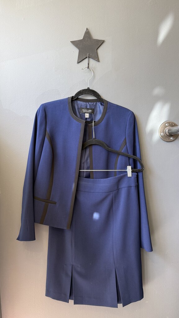 Black Trim Blue Skirt Blazer Suit