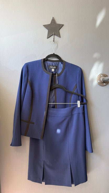 Black Trim Blue Skirt Blazer Suit