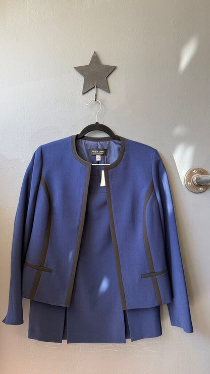 Black Trim Blue Skirt Blazer Suit