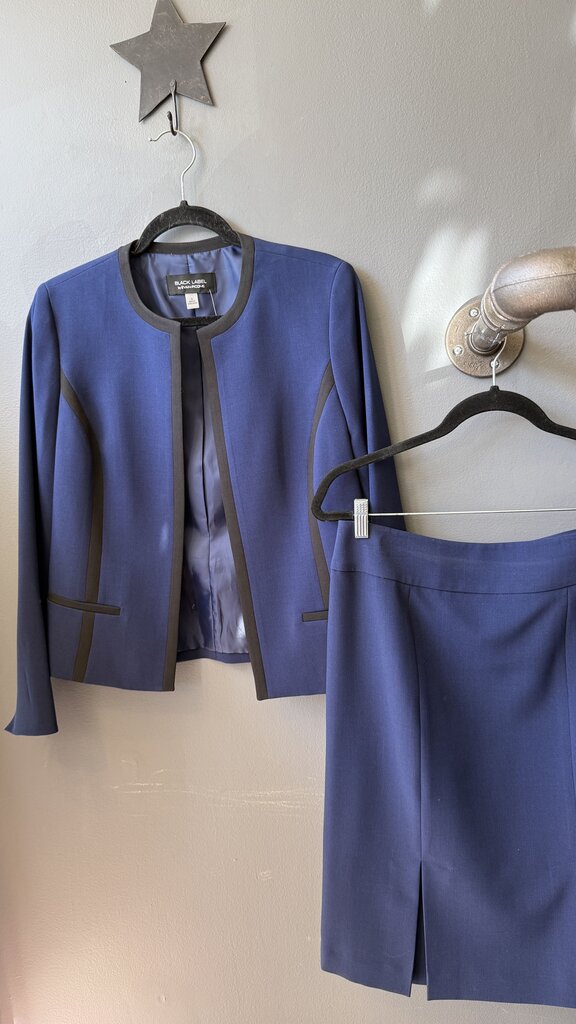 Black Trim Blue Skirt Blazer Suit