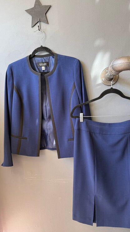 Black Trim Blue Skirt Blazer Suit