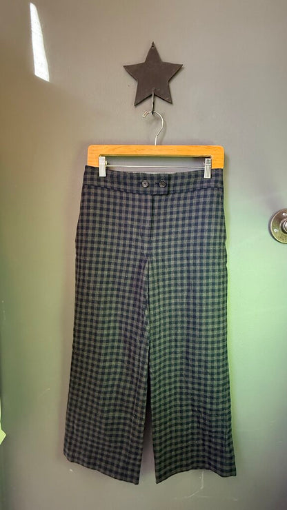 Wool Gingham Crop Pants